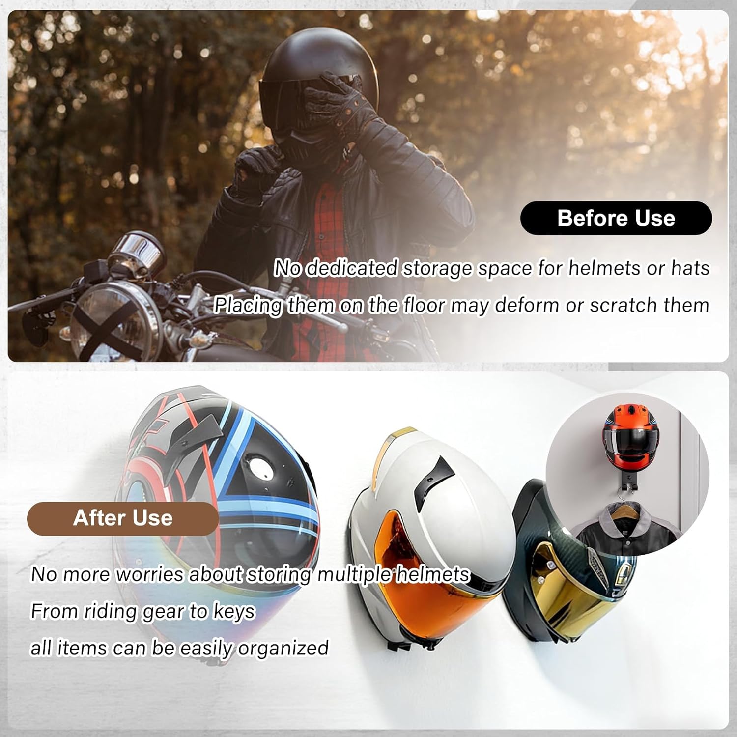 Motorcycle Helmet Holder Wall  - Cycling Gear Wall Organizer review and price